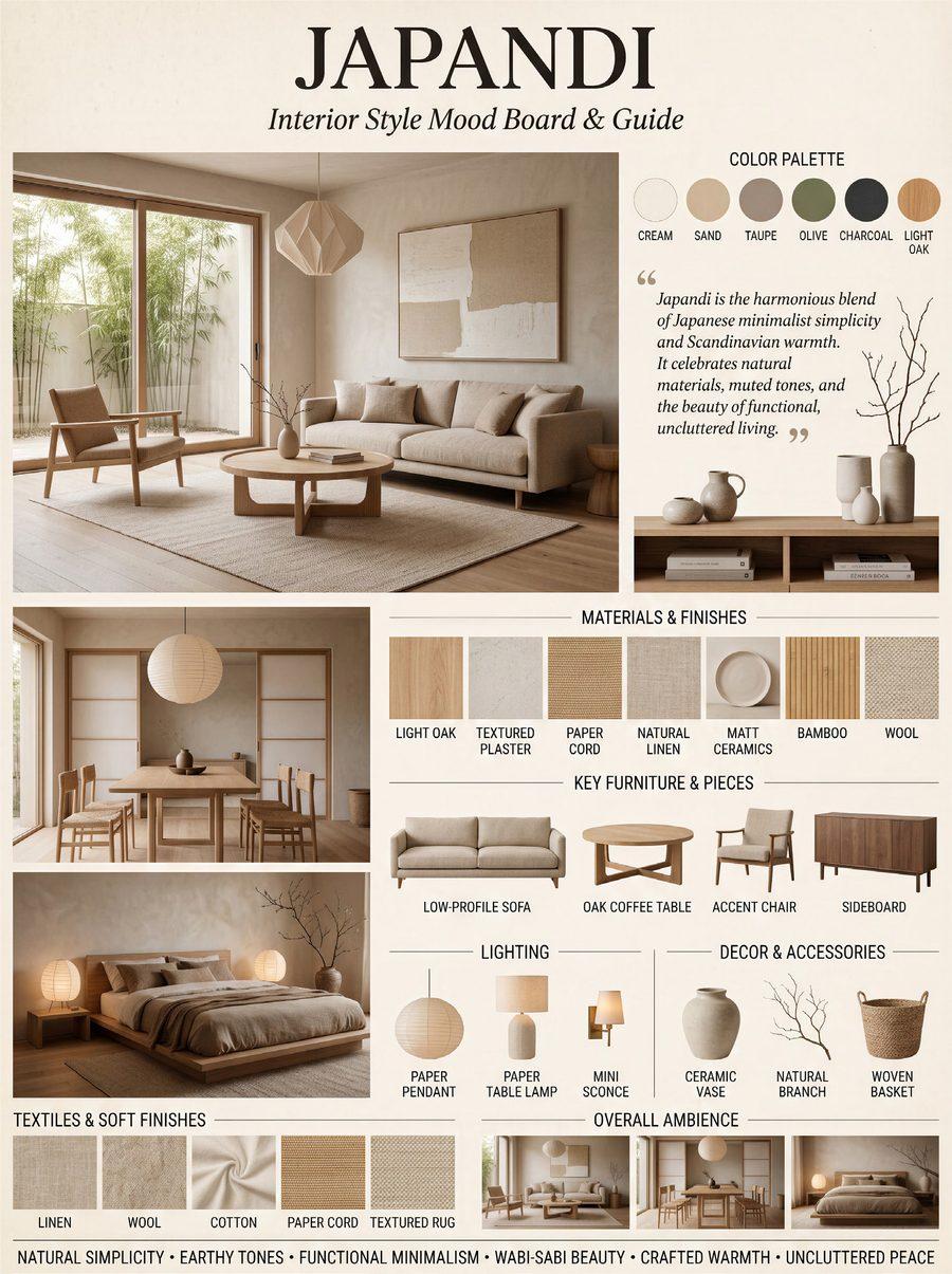 Japandi — interior style mood board