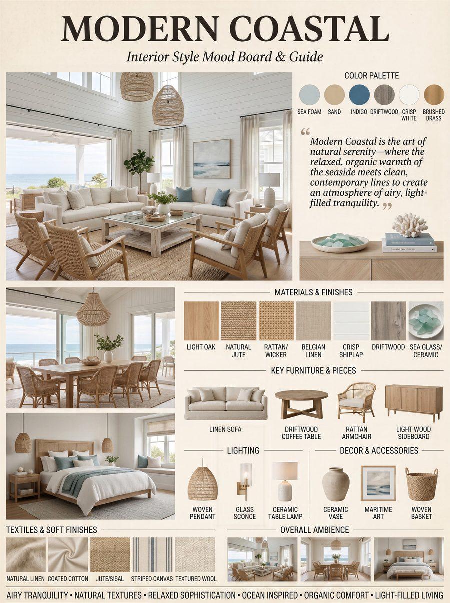 Modern Coastal — interior style mood board