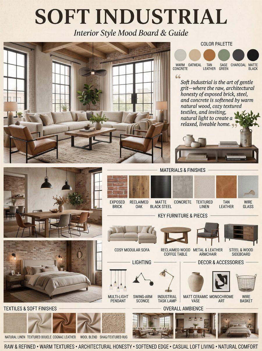 Soft Industrial — interior style mood board